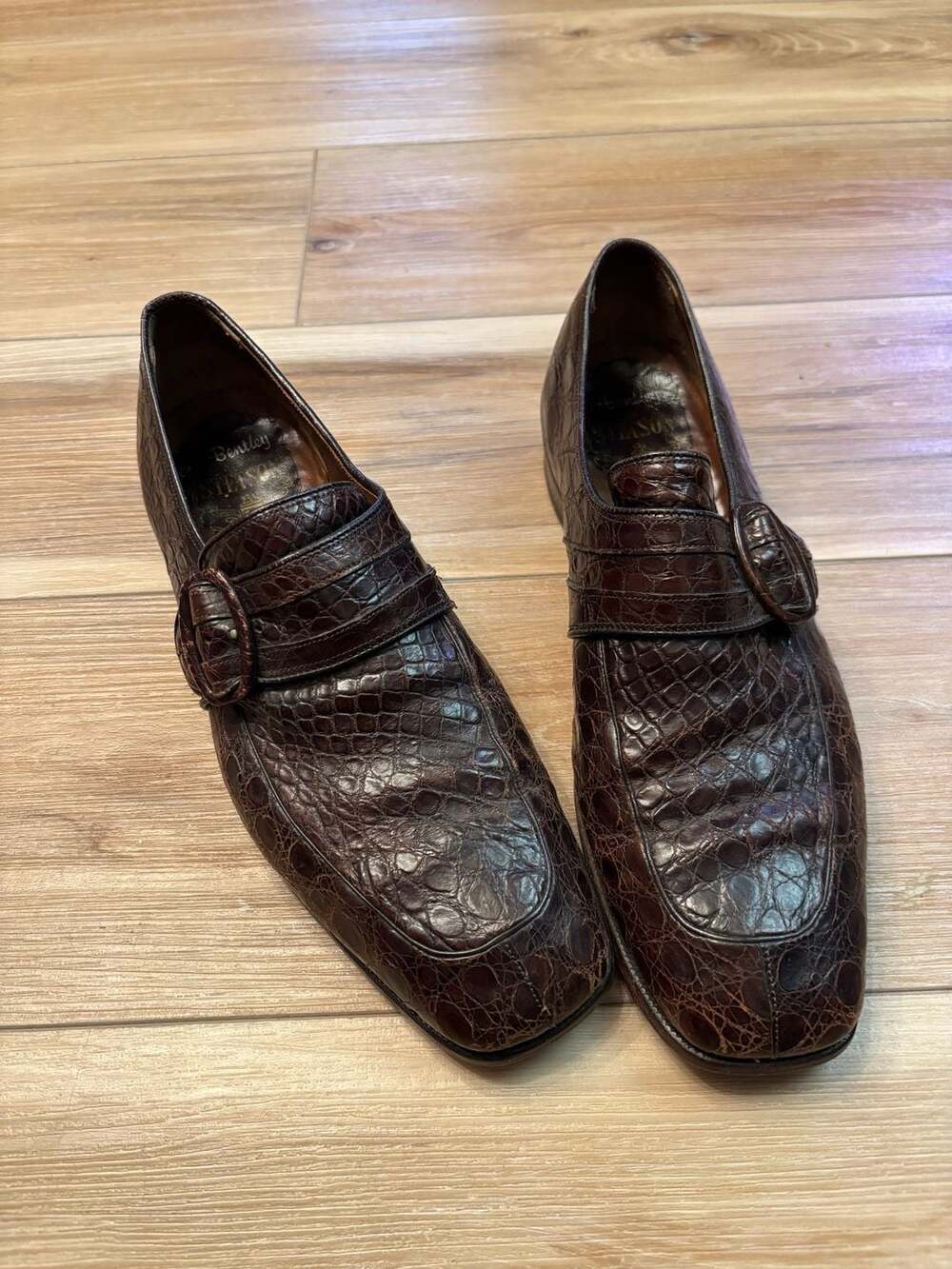 RARE Vintage Bentley Stetson Genuine Alligator Leather Monk Strap Loafers